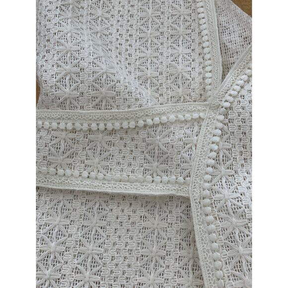 Elie Tahari Cream White Crochet look Darlene Vest M, Sleeveless Duster Open Knit - Picture 11 of 15